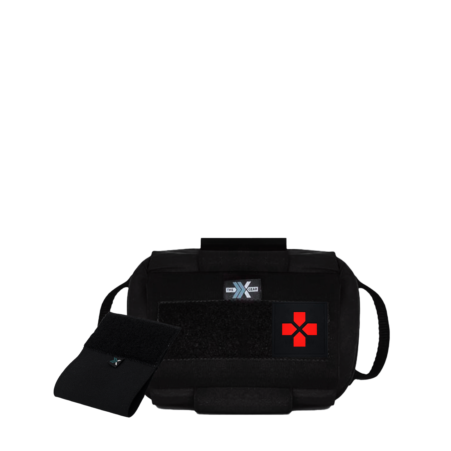 MEDIC POUCH AUXILIUM HORIZONTAL + PORTA-TORNIQUETE ELASTIC X1 + PATCH DE IDENTIFICAÇÃO FIRST AID VERMELHO